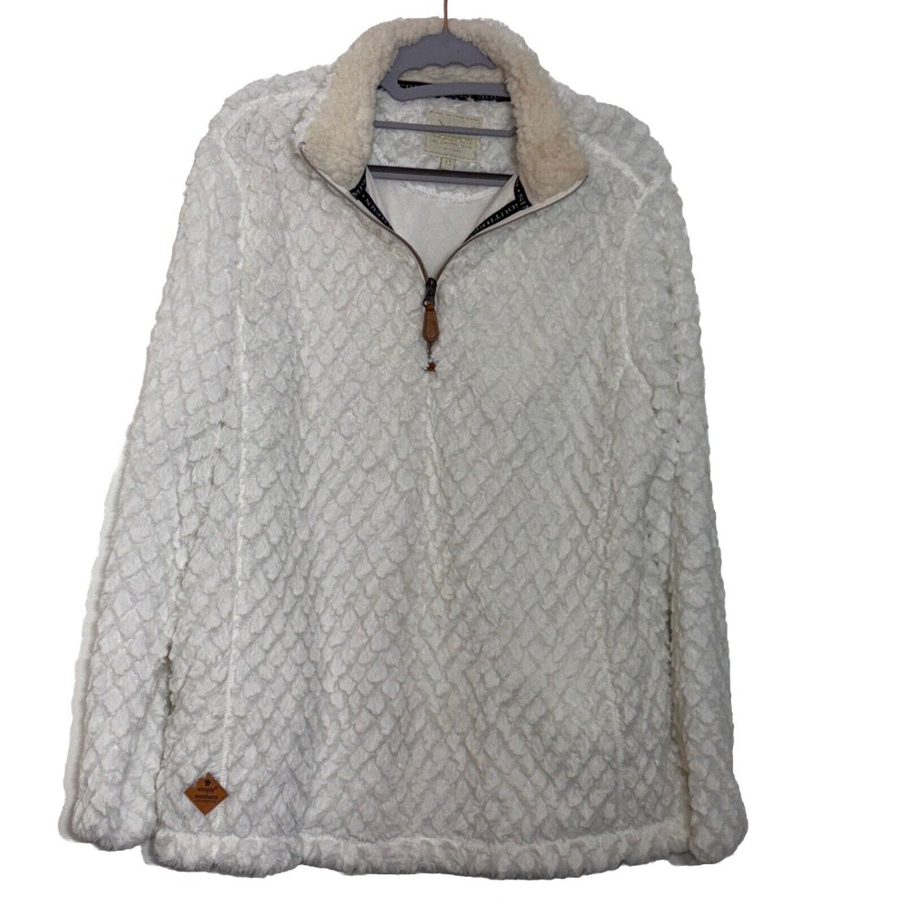 Simply Southern Women's 1/4 Zip Sherpa Quilted Diamond White Soft Size M EUC‎